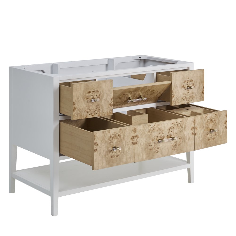 James Martin - Olena 48" Single Vanity, Light Mappa Burl and Polished White - D804-V48-LMB view 3