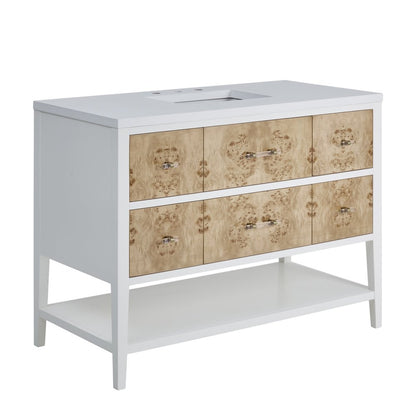 James Martin - Olena 48" Single Vanity, Light Mappa Burl and Polished White - D804-V48-LMB view 6