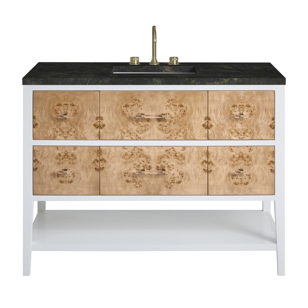 James Martin - Olena 48" Single Vanity, Light Mappa Burl and Polished White, w/ 3 CM Phantome Eclos Top - D804-V48-LMB-3PHT view 1