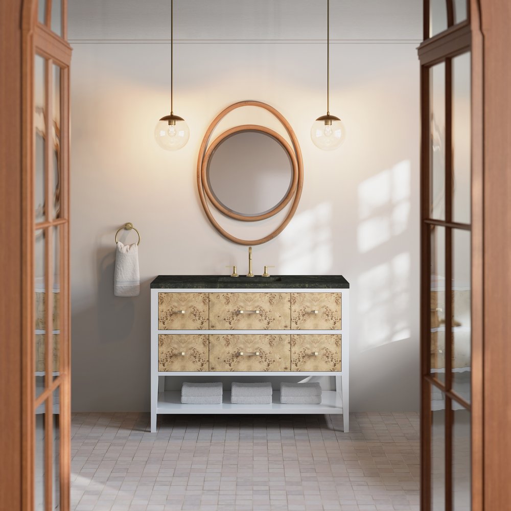 James Martin - Olena 48" Single Vanity, Light Mappa Burl and Polished White, w/ 3 CM Phantome Eclos Top - D804-V48-LMB-3PHT view 3