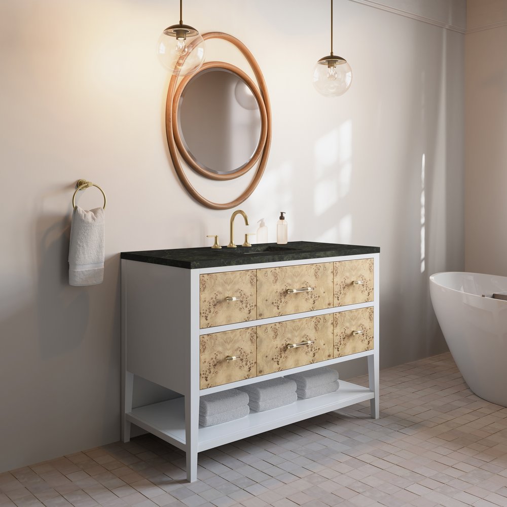 James Martin - Olena 48" Single Vanity, Light Mappa Burl and Polished White, w/ 3 CM Phantome Eclos Top - D804-V48-LMB-3PHT view 4