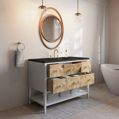 James Martin - Olena 48" Single Vanity, Light Mappa Burl and Polished White, w/ 3 CM Phantome Eclos Top - D804-V48-LMB-3PHT view 5