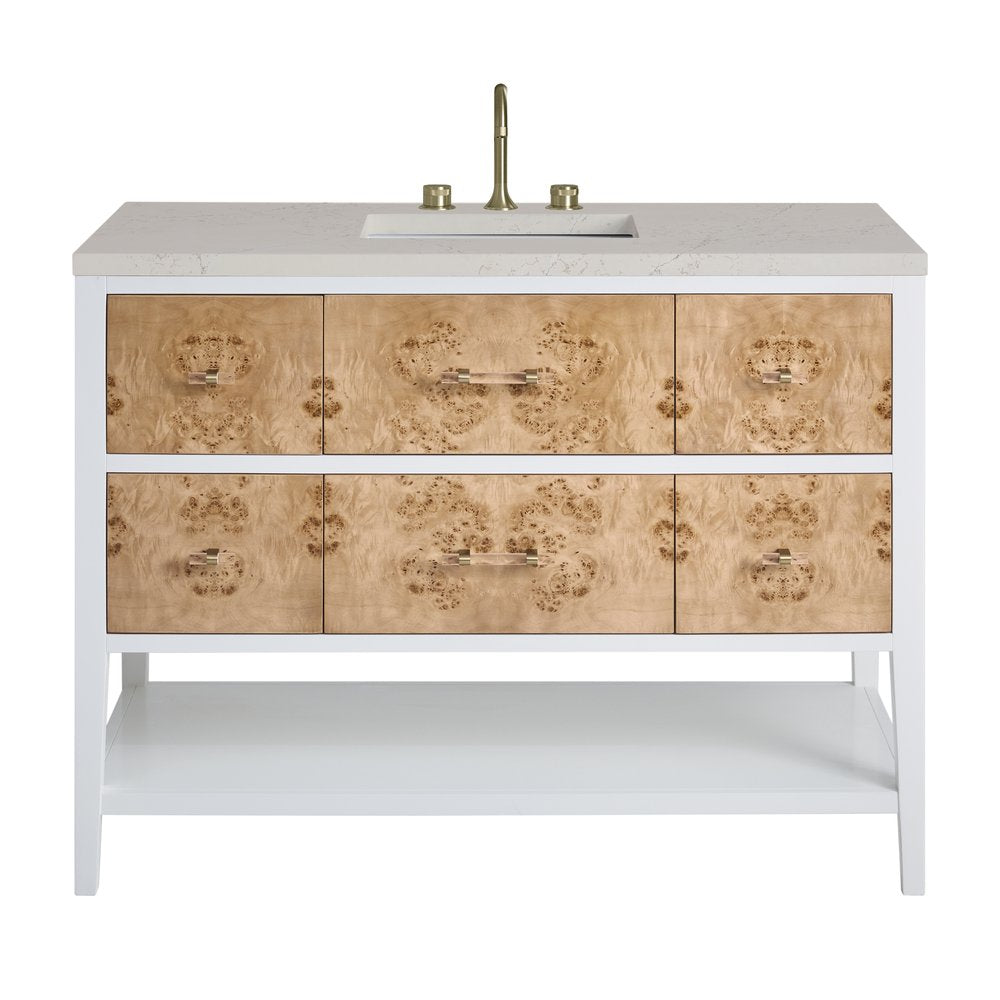 James Martin - Olena 48" Single Vanity, Light Mappa Burl and Polished White, w/ 3 CM Siberian Silestone Top - D804-V48-LMB-3SFR view 1