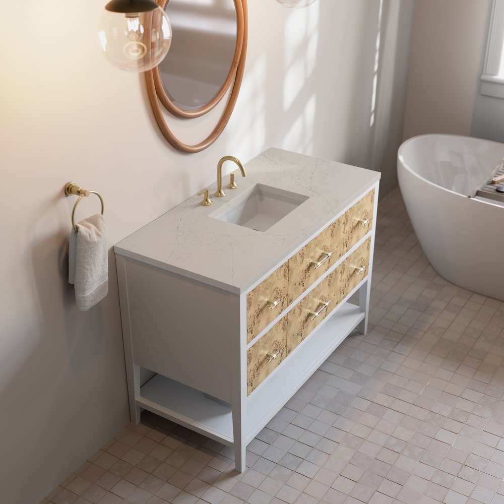 James Martin - Olena 48" Single Vanity, Light Mappa Burl and Polished White, w/ 3 CM Siberian Silestone Top - D804-V48-LMB-3SFR view 7