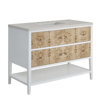 James Martin - Olena 48" Single Vanity, Light Mappa Burl and Polished White, w/ 3 CM Siberian Silestone Top - D804-V48-LMB-3SFR view 11