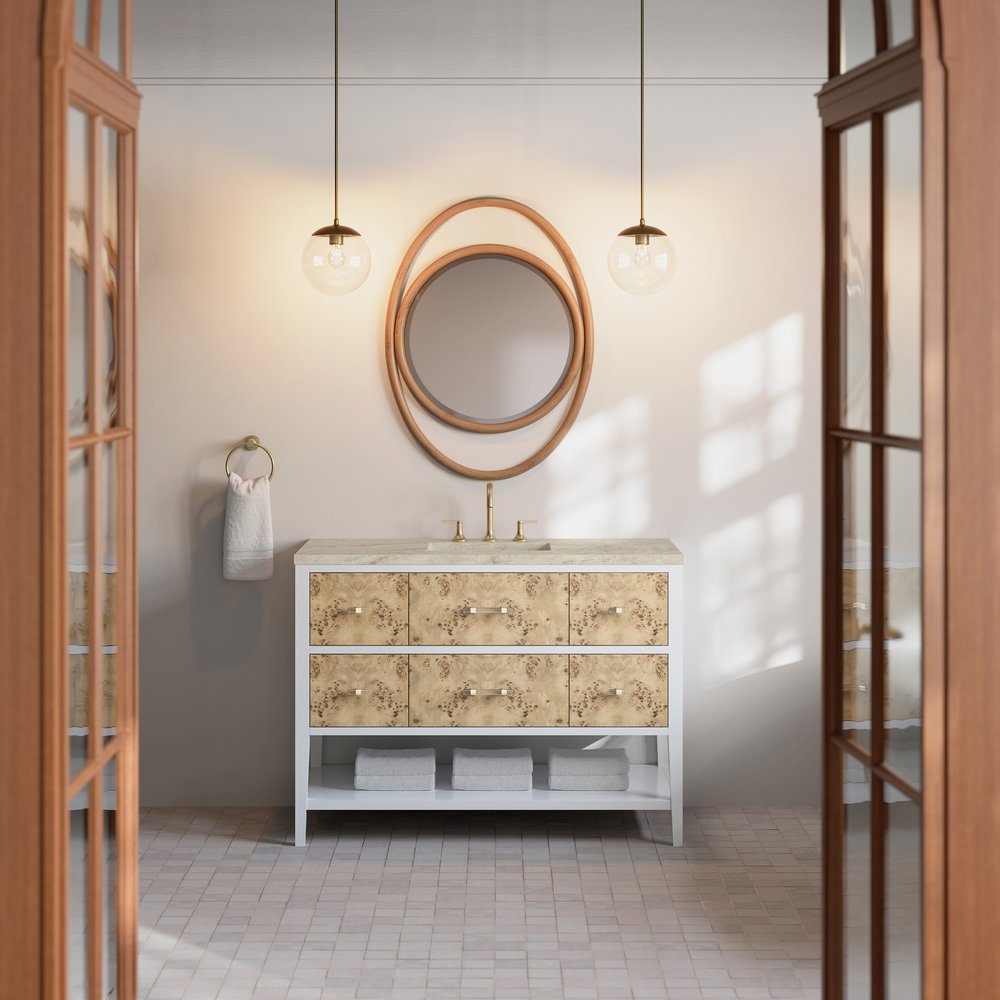 James Martin - Olena 48" Single Vanity, Light Mappa Burl and Polished White, w/ 3 CM Tajnar Eclos Top - D804-V48-LMB-3TJR view 3