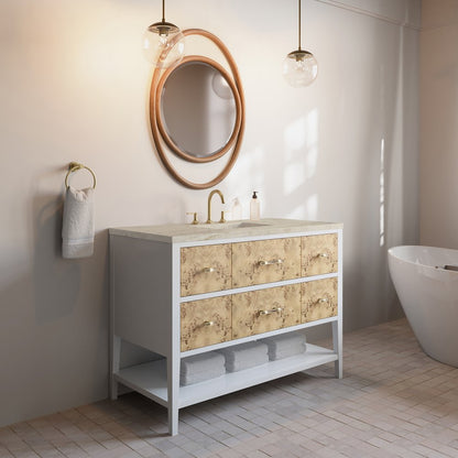 James Martin - Olena 48" Single Vanity, Light Mappa Burl and Polished White, w/ 3 CM Tajnar Eclos Top - D804-V48-LMB-3TJR view 4