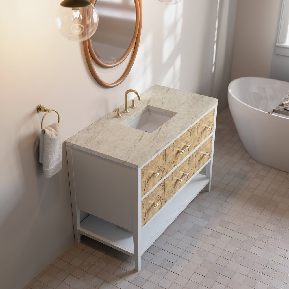 James Martin - Olena 48" Single Vanity, Light Mappa Burl and Polished White, w/ 3 CM Tajnar Eclos Top - D804-V48-LMB-3TJR view 7
