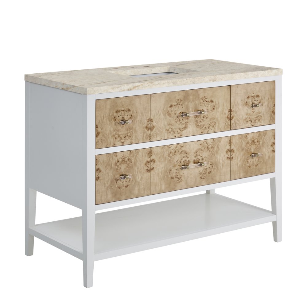 James Martin - Olena 48" Single Vanity, Light Mappa Burl and Polished White, w/ 3 CM Tajnar Eclos Top - D804-V48-LMB-3TJR view 11