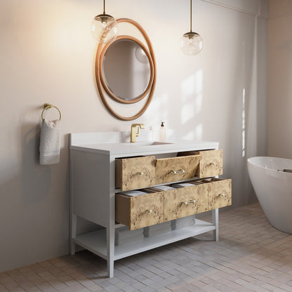 James Martin - Olena 48" Single Vanity, Light Mappa Burl and Polished White w/ Single Hole 3 CM White Zeus Silestone Top & Backsplash - D804-V48-LMB-1WZ view 5