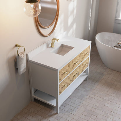 James Martin - Olena 48" Single Vanity, Light Mappa Burl and Polished White w/ Single Hole 3 CM White Zeus Silestone Top & Backsplash - D804-V48-LMB-1WZ view 7