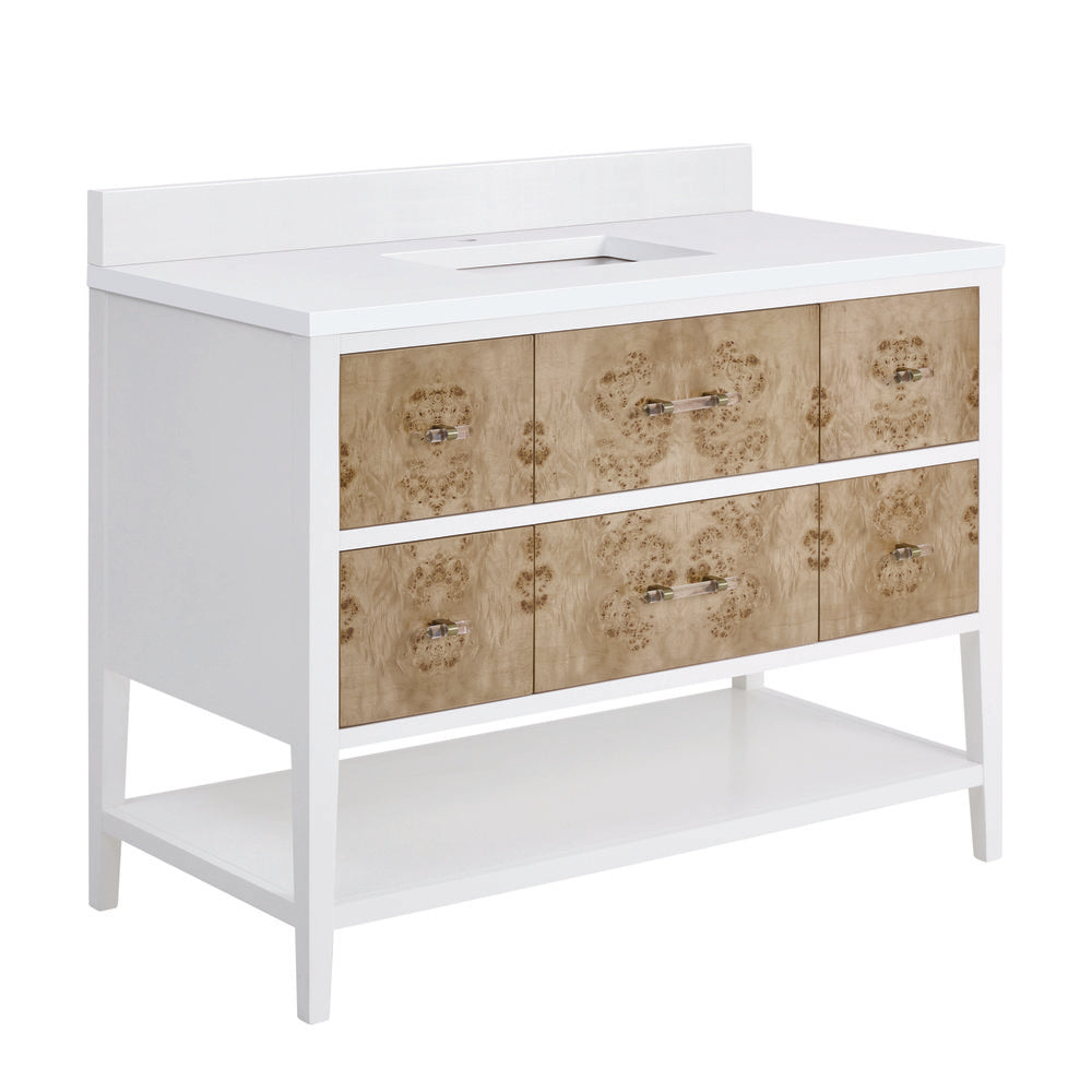 James Martin - Olena 48" Single Vanity, Light Mappa Burl and Polished White w/ Single Hole 3 CM White Zeus Silestone Top & Backsplash - D804-V48-LMB-1WZ view 12