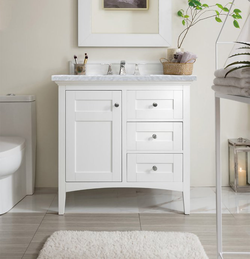 James Martin - Palisades 36" Single Vanity, Bright White w/ 3 CM Carrara Marble Top - 527-V36-BW-3CAR view 1