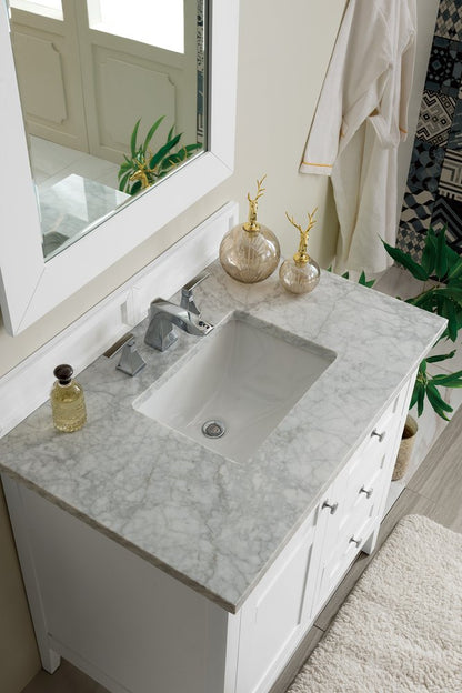 James Martin - Palisades 36" Single Vanity, Bright White w/ 3 CM Carrara Marble Top - 527-V36-BW-3CAR view 2