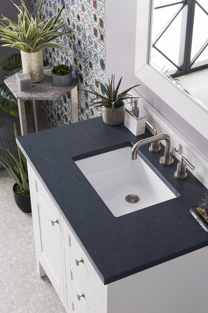 James Martin - Palisades 36" Single Vanity, Bright White w/ 3 CM Charcoal Soapstone Silestone Top - 527-V36-BW-3CSP view 2