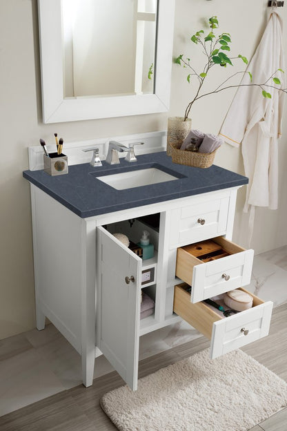 James Martin - Palisades 36" Single Vanity, Bright White w/ 3 CM Charcoal Soapstone Silestone Top - 527-V36-BW-3CSP view 3
