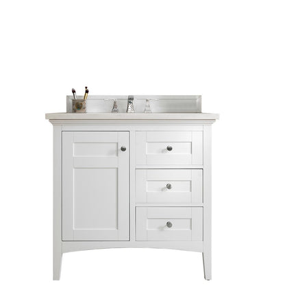 James Martin - Palisades 36" Single Vanity, Bright White w/ 3 CM Eternal Jasmine Pearl Silestone Top - 527-V36-BW-3EJP view 1