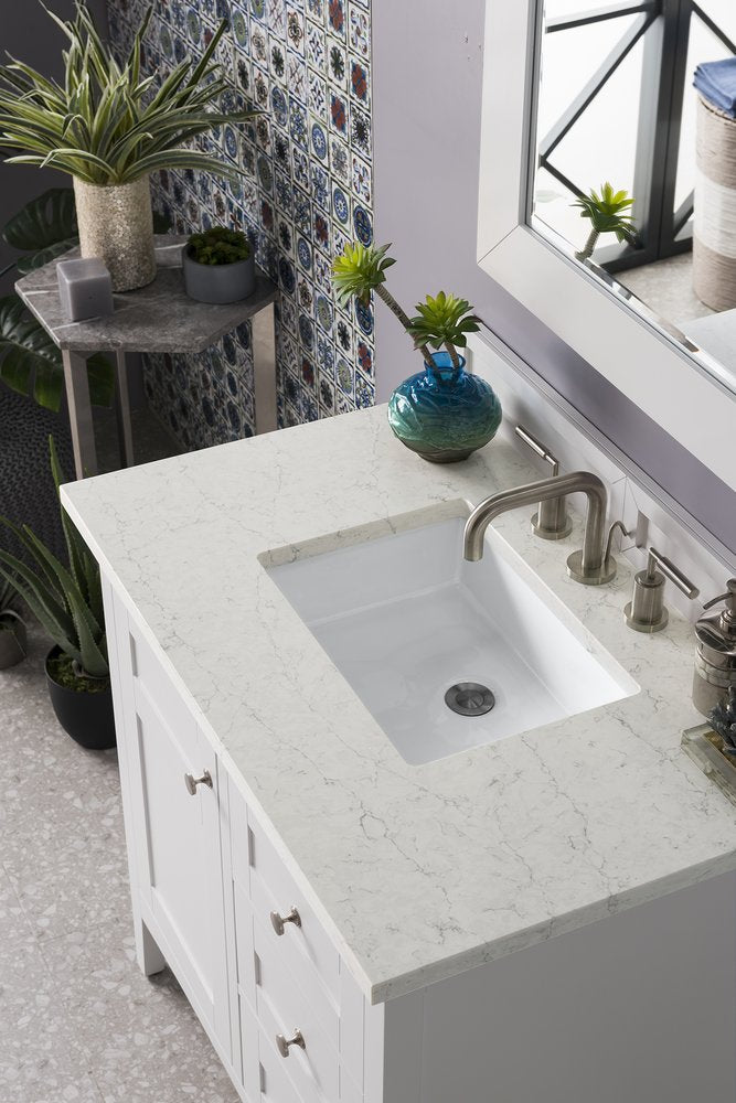 James Martin - Palisades 36" Single Vanity, Bright White w/ 3 CM Eternal Jasmine Pearl Silestone Top - 527-V36-BW-3EJP view 3