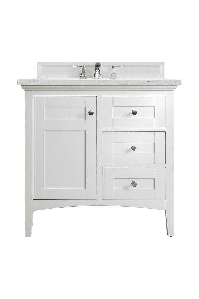 James Martin - Palisades 36" Single Vanity, Bright White w/ 3 CM Ethereal Noctis Silestone Top - 527-V36-BW-3ENC view 1