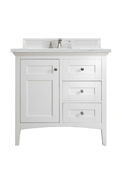 James Martin - Palisades 36" Single Vanity, Bright White w/ 3 CM Ethereal Noctis Silestone Top - 527-V36-BW-3ENC view 1
