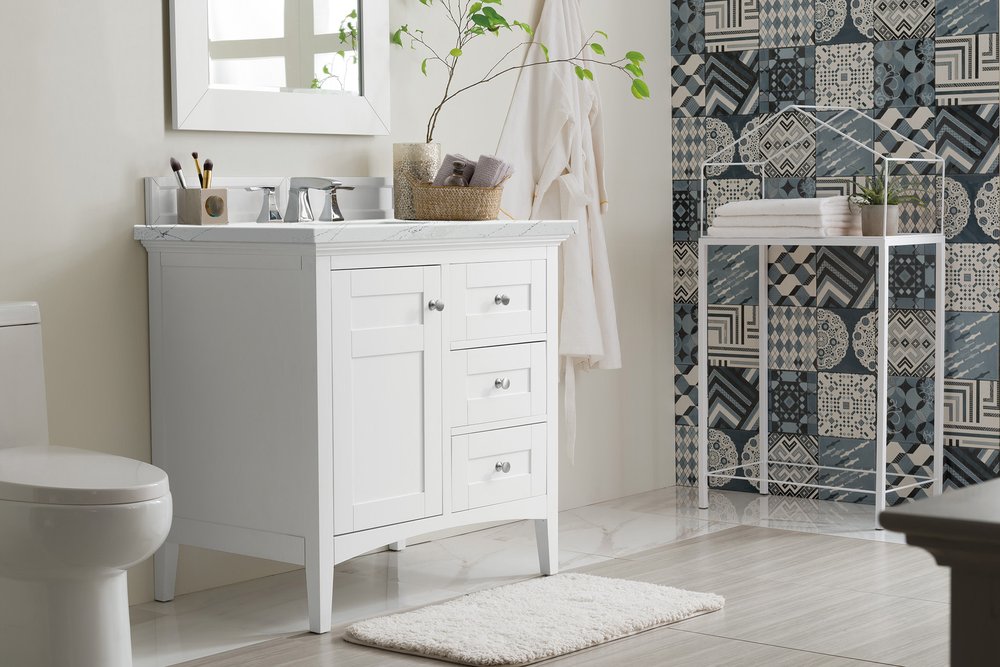 James Martin - Palisades 36" Single Vanity, Bright White w/ 3 CM Ethereal Noctis Silestone Top - 527-V36-BW-3ENC view 3