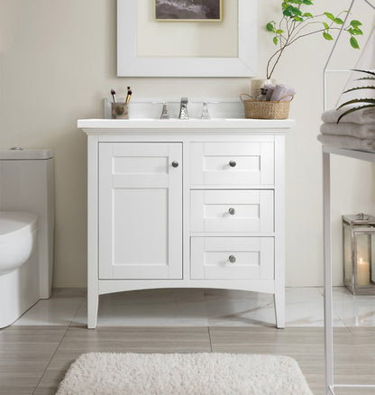 James Martin - Palisades 36" Single Vanity, Bright White w/ 3 CM White Zeus Silestone Top - 527-V36-BW-3WZ view 1