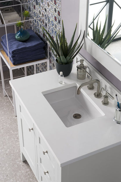 James Martin - Palisades 36" Single Vanity, Bright White w/ 3 CM White Zeus Silestone Top - 527-V36-BW-3WZ view 2