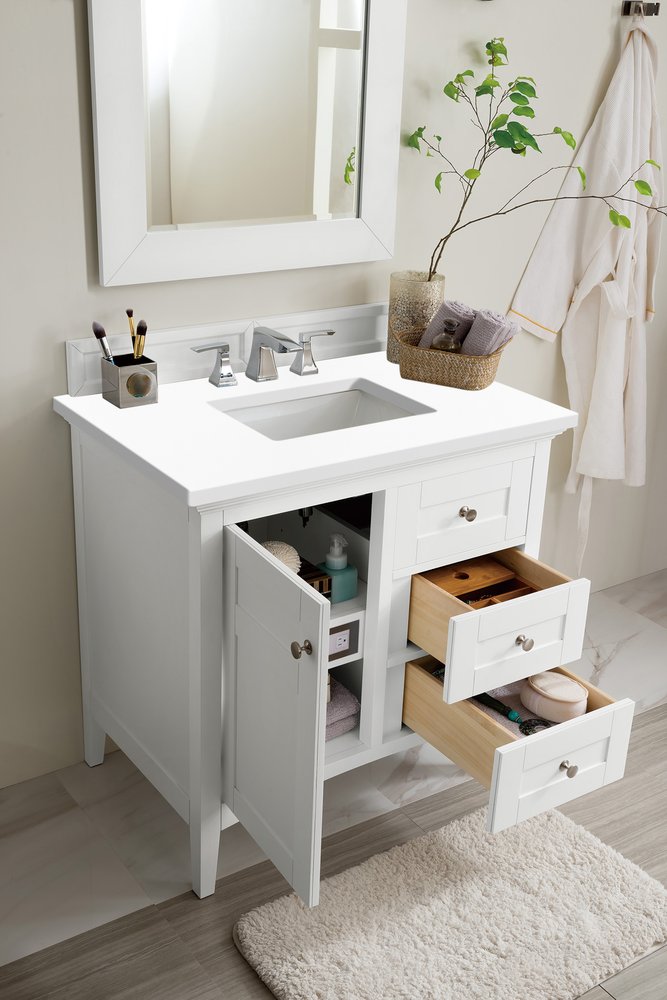 James Martin - Palisades 36" Single Vanity, Bright White w/ 3 CM White Zeus Silestone Top - 527-V36-BW-3WZ view 3