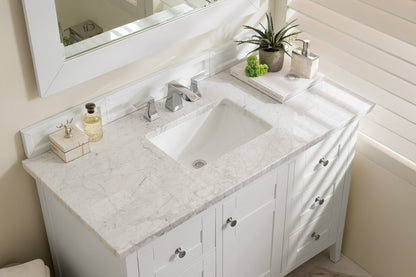 James Martin - Palisades 48" Single Vanity, Bright White w/ 3 CM Carrara Marble Top - 527-V48-BW-3CAR view 2