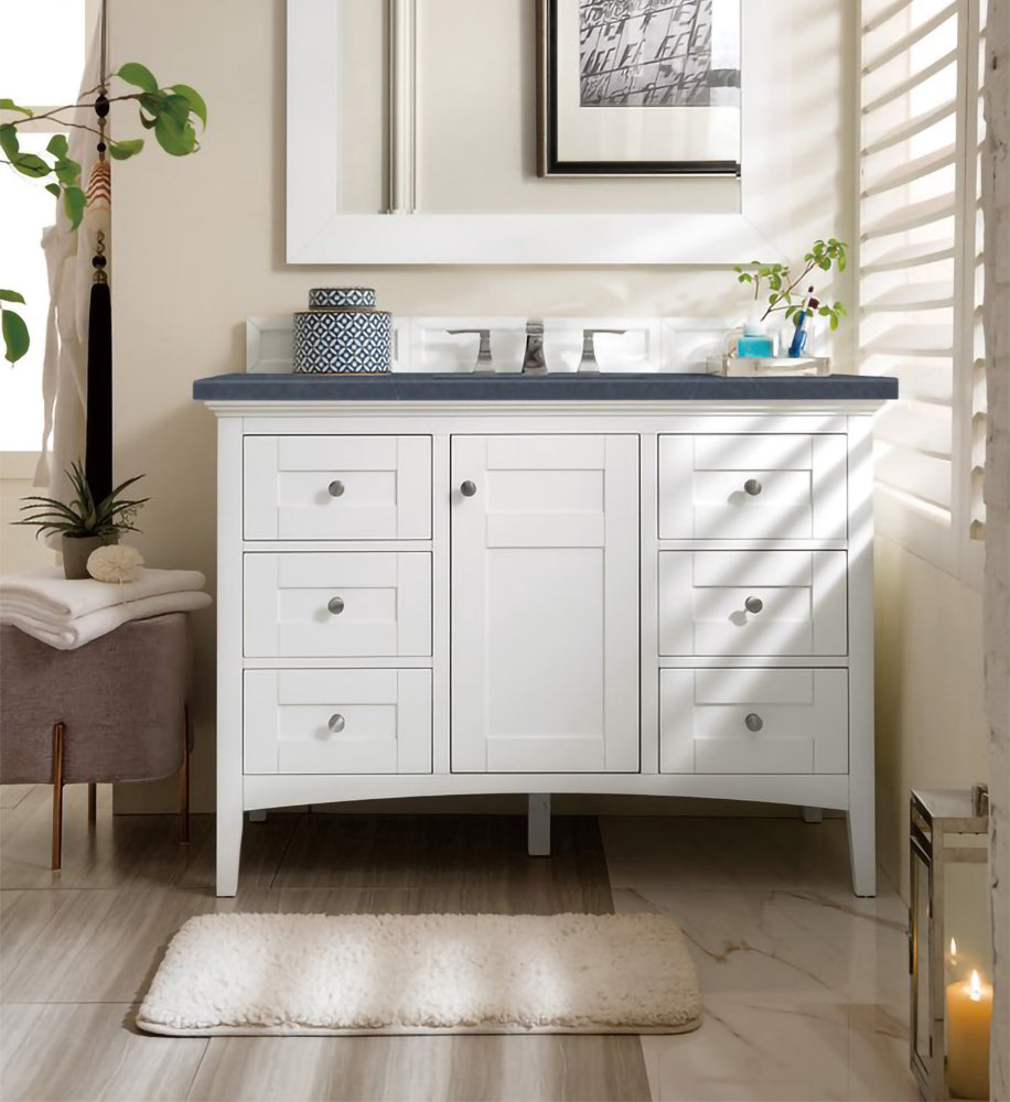 James Martin - Palisades 48" Single Vanity, Bright White w/ 3 CM Charcoal Soapstone Silestone Top - 527-V48-BW-3CSP view 1