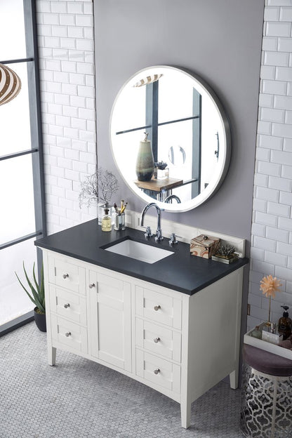 James Martin - Palisades 48" Single Vanity, Bright White w/ 3 CM Charcoal Soapstone Silestone Top - 527-V48-BW-3CSP view 2