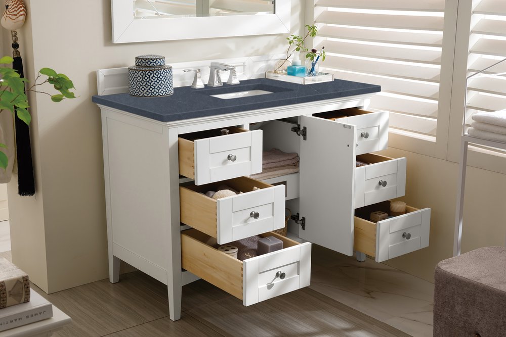 James Martin - Palisades 48" Single Vanity, Bright White w/ 3 CM Charcoal Soapstone Silestone Top - 527-V48-BW-3CSP view 3