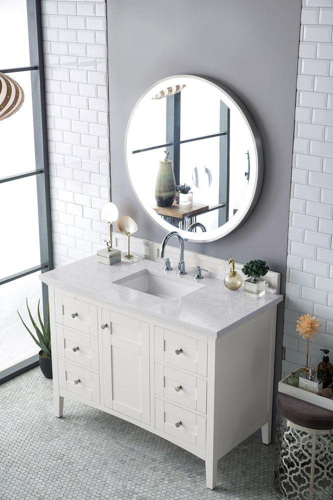 James Martin - Palisades 48" Single Vanity, Bright White w/ 3 CM Eternal Jasmine Pearl Silestone Top - 527-V48-BW-3EJP view 3
