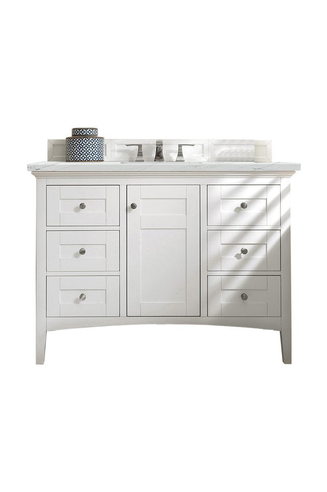 James Martin - Palisades 48" Single Vanity, Bright White w/ 3 CM Ethereal Noctis Silestone Top - 527-V48-BW-3ENC view 1