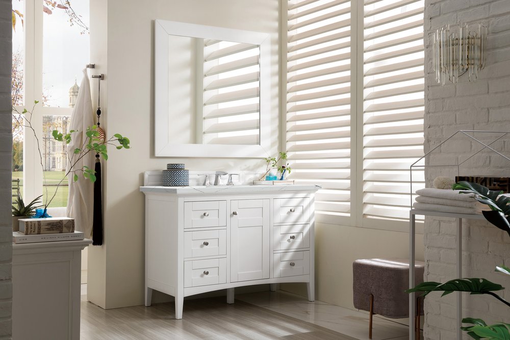 James Martin - Palisades 48" Single Vanity, Bright White w/ 3 CM Ethereal Noctis Silestone Top - 527-V48-BW-3ENC view 3