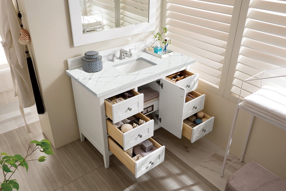 James Martin - Palisades 48" Single Vanity, Bright White w/ 3 CM Ethereal Noctis Silestone Top - 527-V48-BW-3ENC view 4