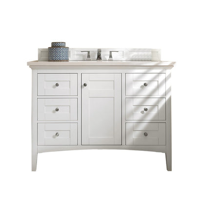 James Martin - Palisades 48" Single Vanity, Bright White w/ 3 CM White Zeus Silestone Top - 527-V48-BW-3WZ view 1