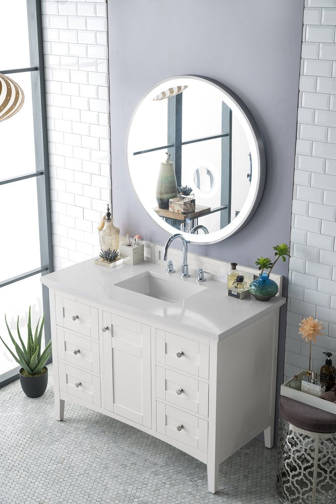 James Martin - Palisades 48" Single Vanity, Bright White w/ 3 CM White Zeus Silestone Top - 527-V48-BW-3WZ view 3