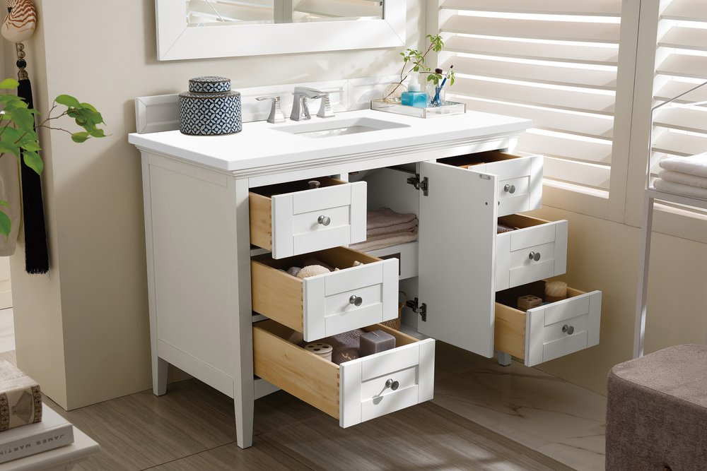 James Martin - Palisades 48" Single Vanity, Bright White w/ 3 CM White Zeus Silestone Top - 527-V48-BW-3WZ view 4