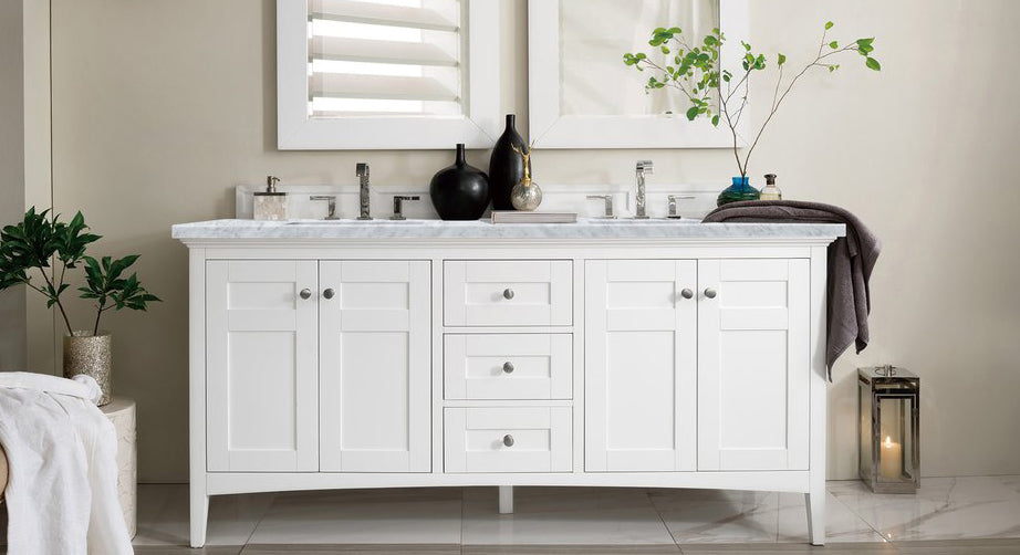 James Martin - Palisades 72" Double Vanity, Bright White w/ 3 CM Carrara Marble Top - 527-V72-BW-3CAR view 1