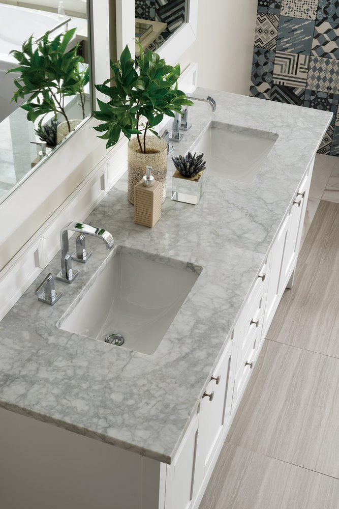 James Martin - Palisades 72" Double Vanity, Bright White w/ 3 CM Carrara Marble Top - 527-V72-BW-3CAR view 2