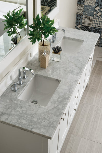 James Martin - Palisades 72" Double Vanity, Bright White w/ 3 CM Carrara Marble Top - 527-V72-BW-3CAR view 2