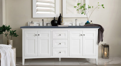 James Martin - Palisades 72" Double Vanity, Bright White w/ 3 CM Charcoal Soapstone Silestone Top - 527-V72-BW-3CSP view 1
