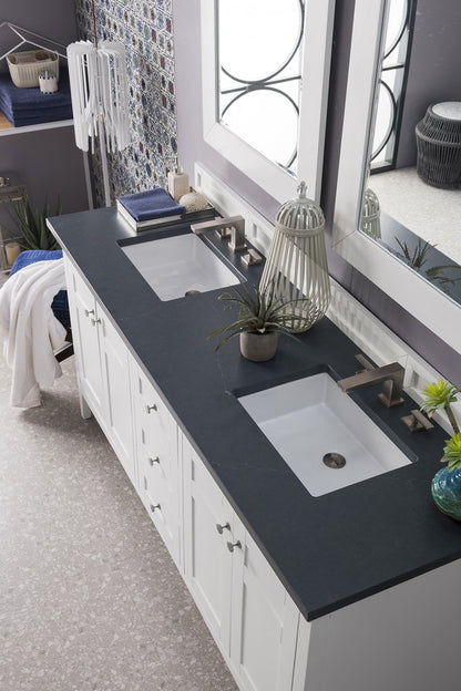 James Martin - Palisades 72" Double Vanity, Bright White w/ 3 CM Charcoal Soapstone Silestone Top - 527-V72-BW-3CSP view 2
