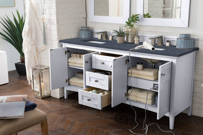 James Martin - Palisades 72" Double Vanity, Bright White w/ 3 CM Charcoal Soapstone Silestone Top - 527-V72-BW-3CSP view 3