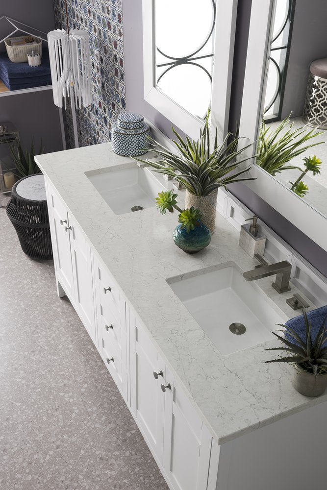 James Martin - Palisades 72" Double Vanity, Bright White w/ 3 CM Eternal Jasmine Pearl Silestone Top - 527-V72-BW-3EJP view 2