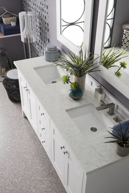 James Martin - Palisades 72" Double Vanity, Bright White w/ 3 CM Eternal Jasmine Pearl Silestone Top - 527-V72-BW-3EJP view 2