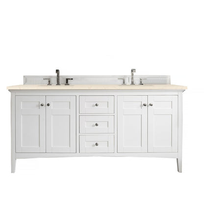 James Martin - Palisades 72" Double Vanity, Bright White w/ 3 CM Eternal Marfil Silestone Top - 527-V72-BW-3EMR view 1