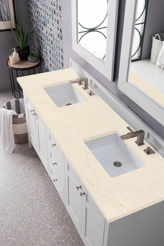 James Martin - Palisades 72" Double Vanity, Bright White w/ 3 CM Eternal Marfil Silestone Top - 527-V72-BW-3EMR view 3