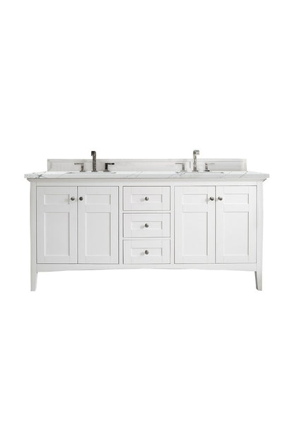 James Martin - Palisades 72" Double Vanity, Bright White w/ 3 CM Ethereal Noctis Silestone Top - 527-V72-BW-3ENC view 1